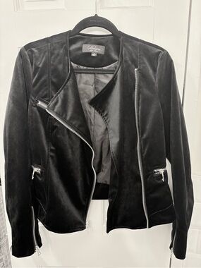 CoffeeShop Black Velvet Asymmetric Moto Jacket Size Small